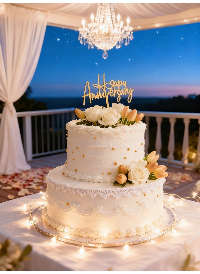 زينة كيك الذهبية الأكريليكية ”عيد زواج سعيد“ لعيد الزواج وعيد الحب وحفلات الخطوبة - Image 4